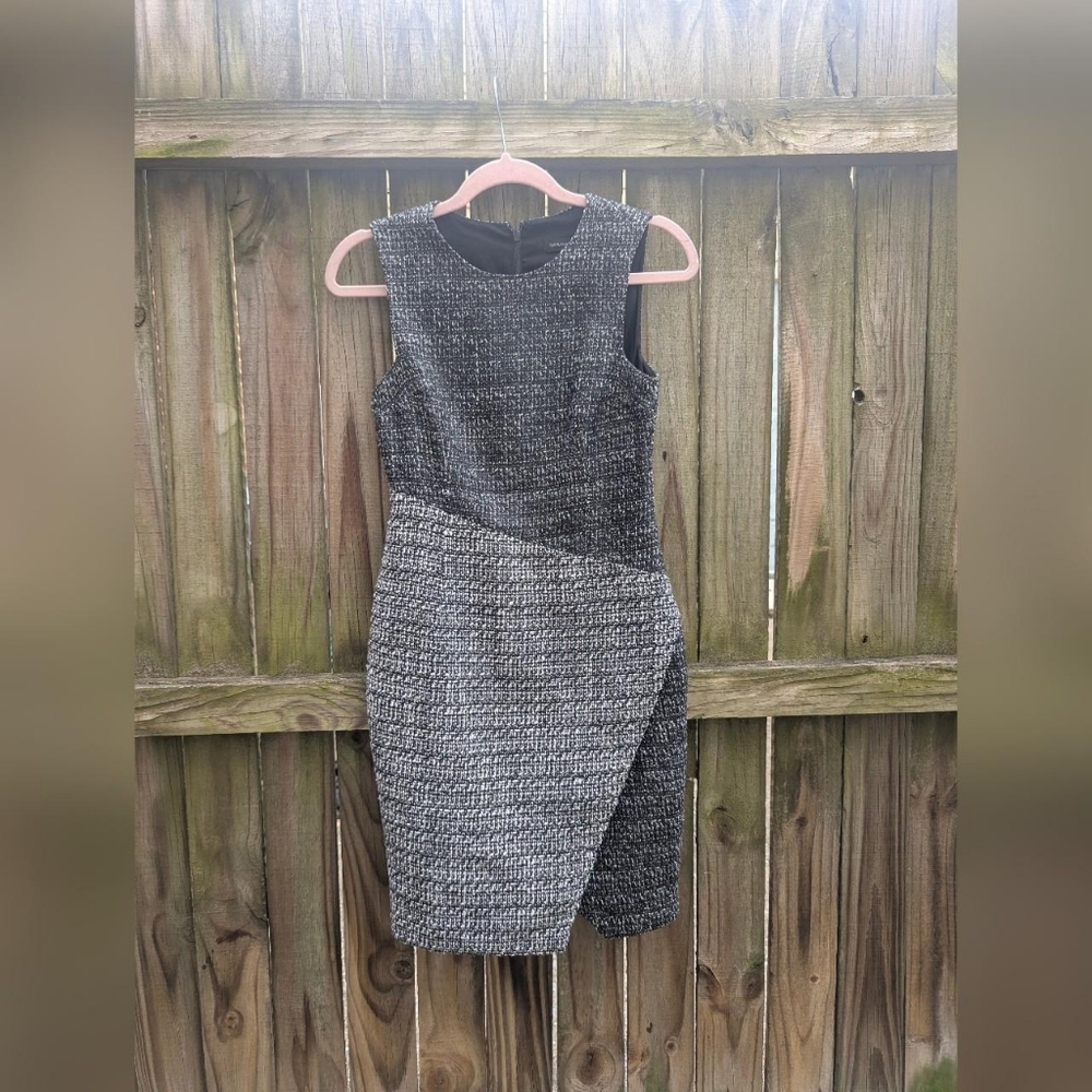 2015 Banana Republic Petite Black & White Tweed Pattern Block Sleeveless Dress